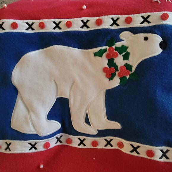 Bechamel Womens Christmas Shirt Size Large Red Polar Bear Snowflake Cotton Retro - Picture 3 of 10